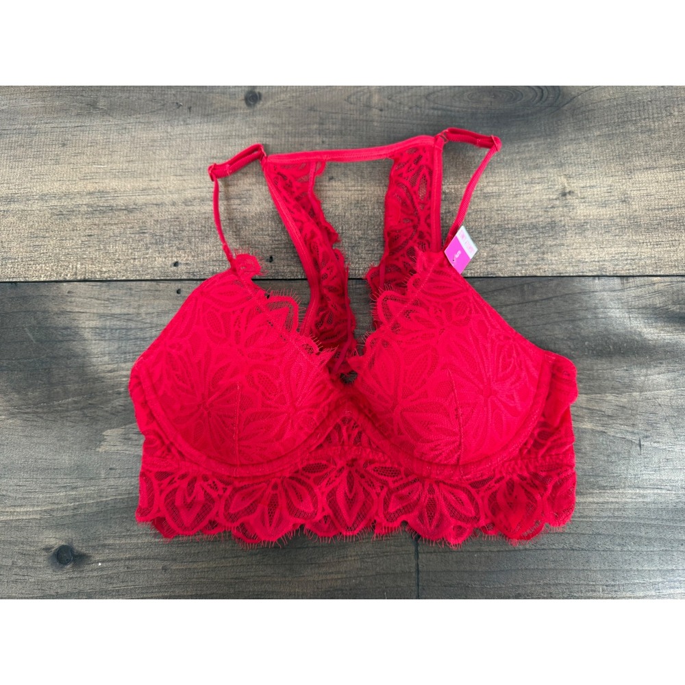 PINK Victoria's Secret Red Lace Lightly Lined Bralette Racerback Small Coquette